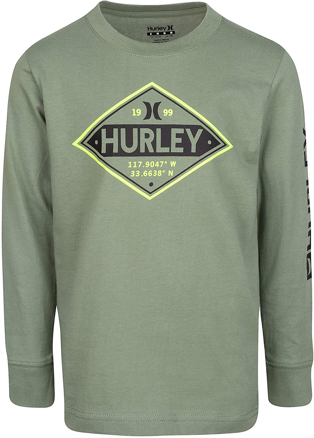 Hurley Big Boys L Long Sleeve T-Shirt Tee Gray Green Raglan Sleeves NWT 