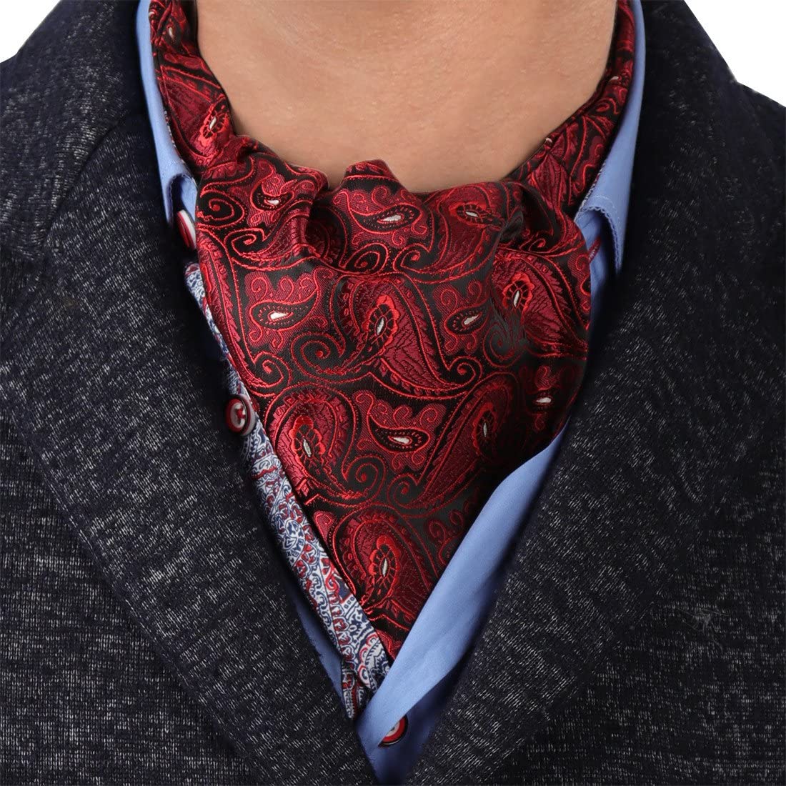Epoint Mens Fashion Evening Paisley Cravat Microfiber Ascot Tie Pocket Square Set Gift Selection with Gift Box Set 
