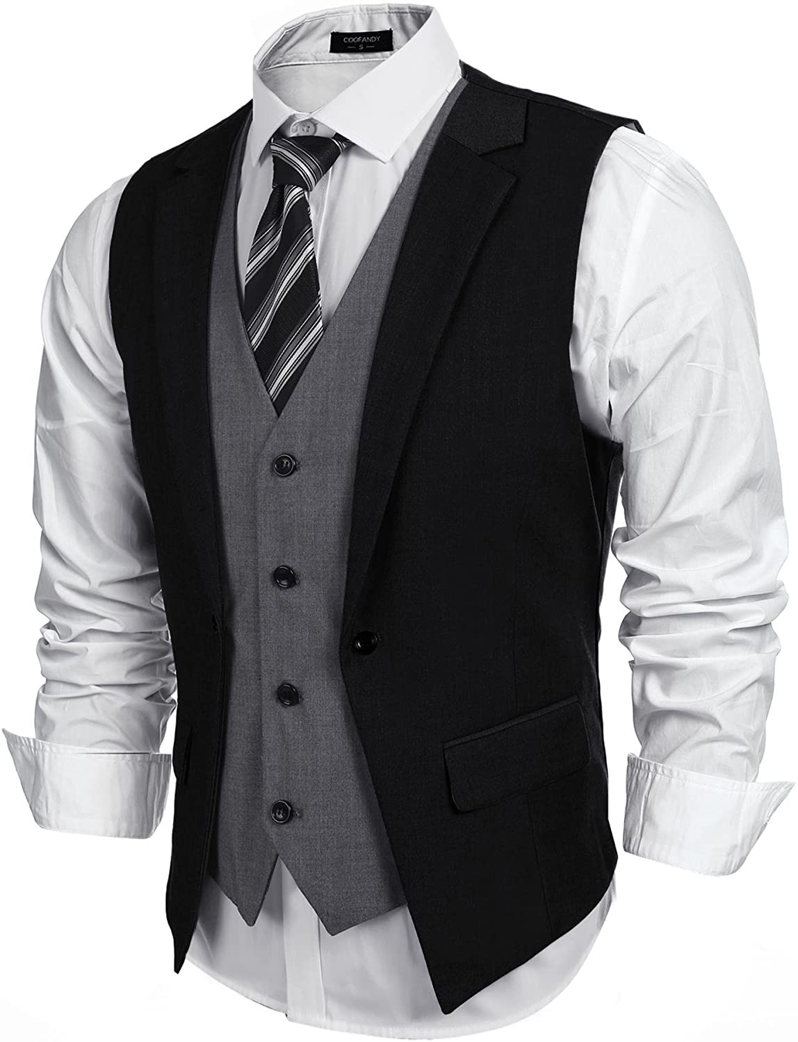 COOFANDY Mens Formal Fashion Layered Vest Waistcoat Dress Suit Vests | eBay