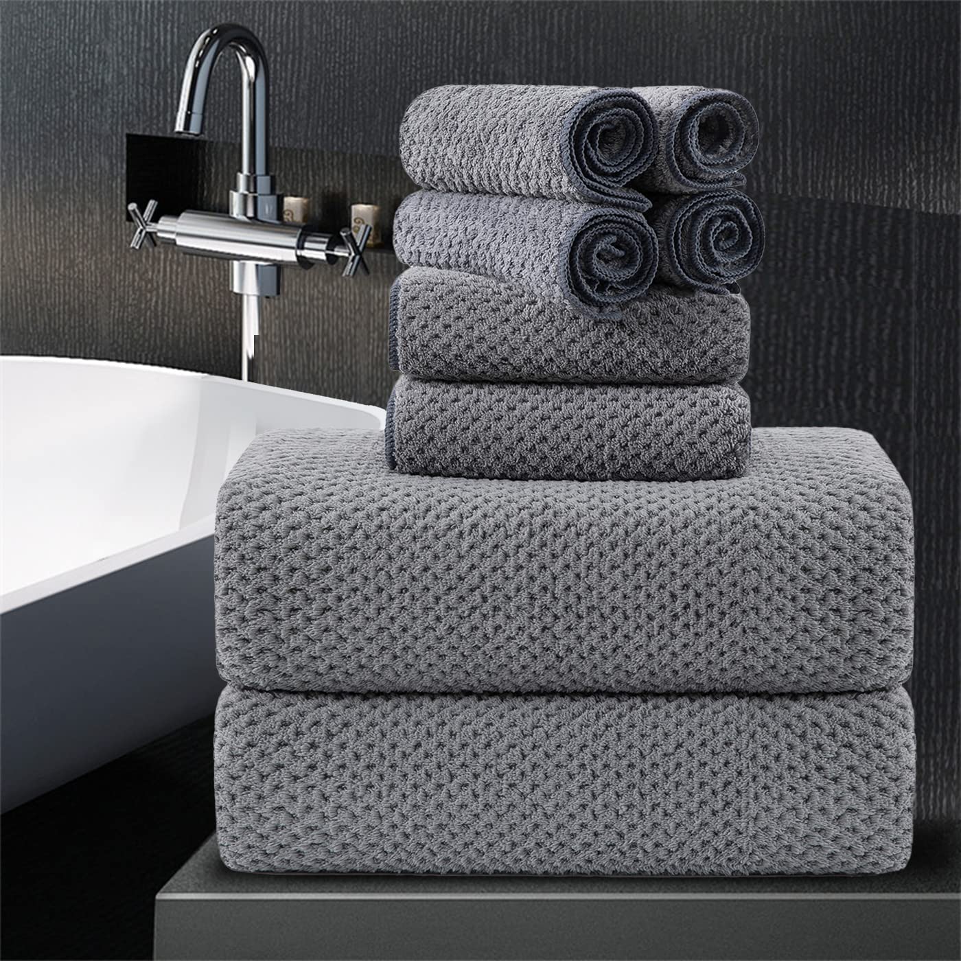 Bathroom Towel Set Dark Gray 4Pack-35x70,600GSM Ultra Soft