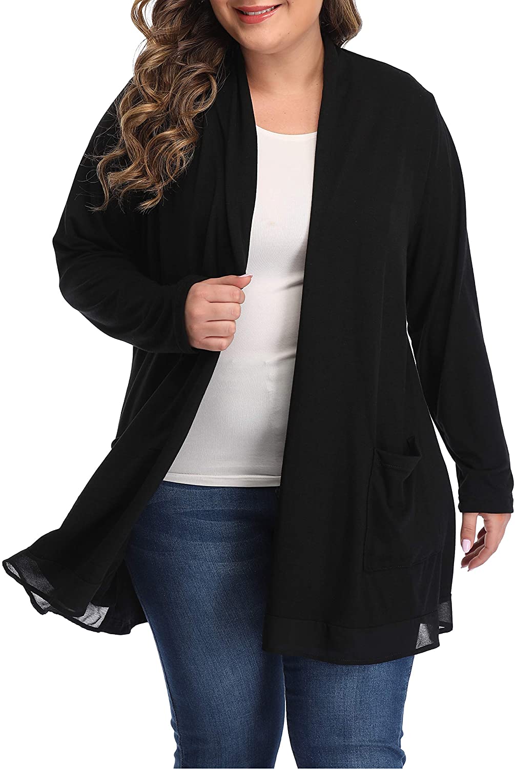 Shiaili Long Plus Size Cardigans for Women Easy to Wear Open Front Clothing 