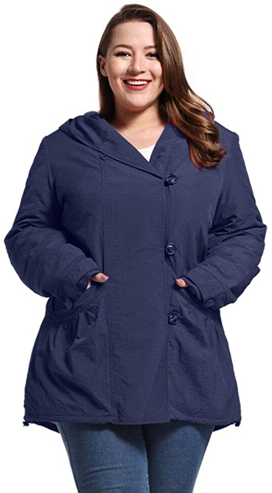 Infron IN FRONT Women Plus Size Elegant Hooded Single-Breasted Anorak Coat