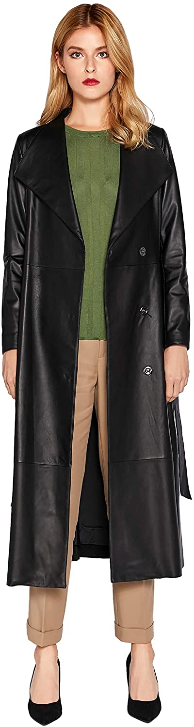Rijd weg Donau Figuur Women's Genuine Leather Trench Coat Black Lapel Lambskin Leather Jacket  Coat wit | eBay