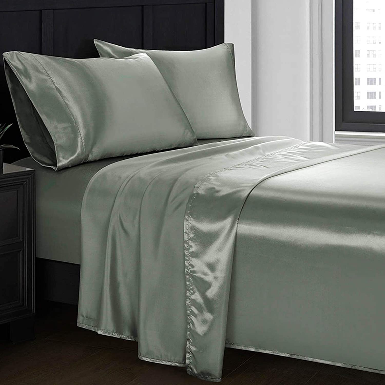 Free Fitte Details about   HollyHOME Silky Soft Luxury 4 Piece Deep Pocket Full Satin Sheet Set 