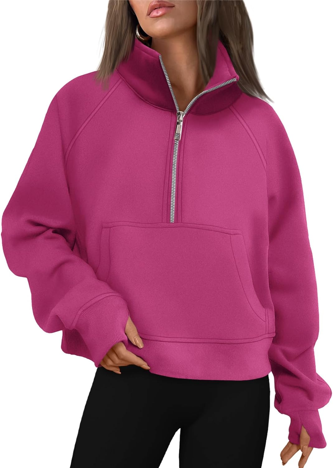 AUTOMET Womens Sweatshirts Half Zip Cropped Pullover Fleece