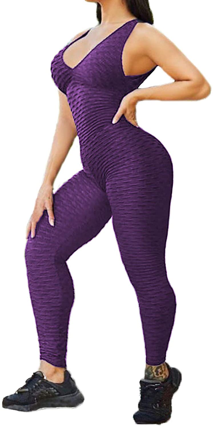 SEASUM Women Yoga Jumpsuit Backless One Piece Workout Catsuit Bodysuit  Sleeveles