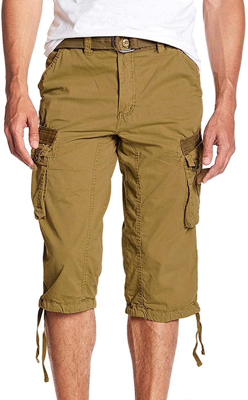 X RAY Men's Belted Cargo Long Shorts 18 Inseam Below Knee Length Multi  Pocket 3/4 Capri Pants Majolica Blue Size 28