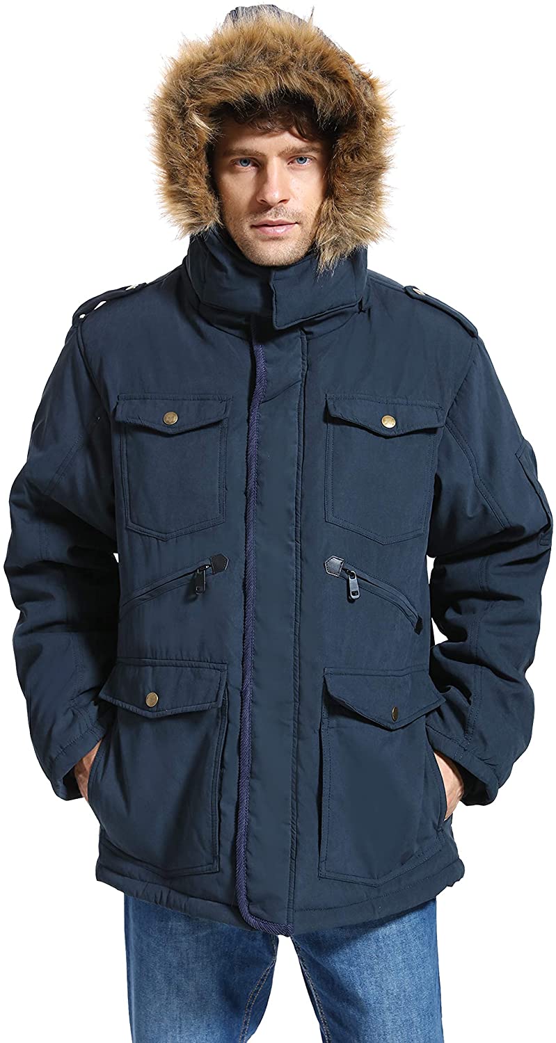 YYG Men Fleece Lined Full-Zip Stand Collar Warm Down Quilted Coat Jacket Outwear