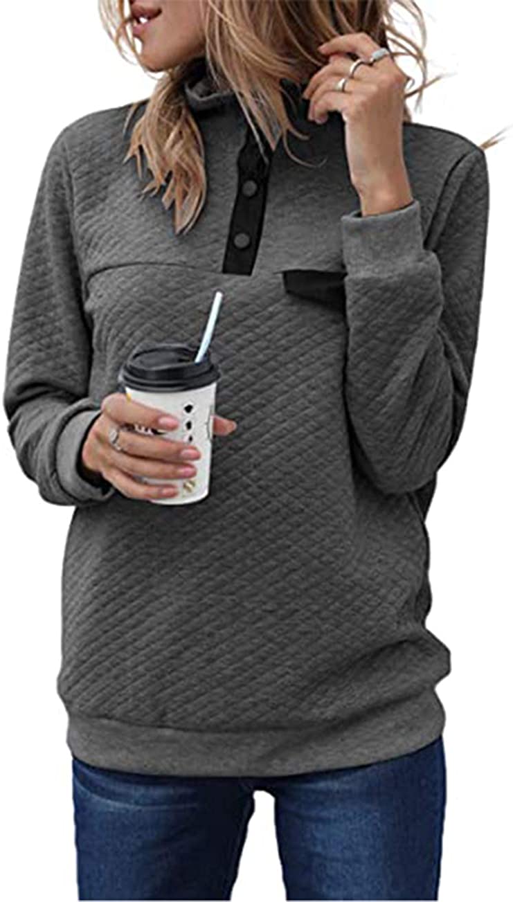 SEBOWEL Women Zipper Pullover Sweatshirt Plain Long Sleeve Quilted Blouse Shirts Lightweight Pullover Jacket