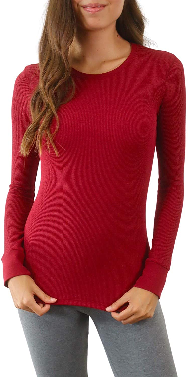 Pure Look Womens Long Sleeve Waffle Knit Stretch Cotton Thermal Underwear Shirt