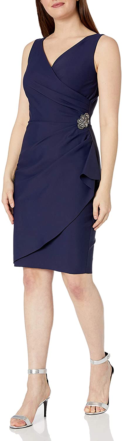 Alex Evenings Women's Slimming Short Ruched Dress with Ruffle(Petite and  Regular | eBay