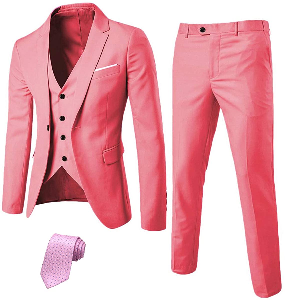 EastSide Men's Slim Fit 3 Pieces Suit, One Button Blazer Set, Jacket Vest &  Pants Beige, X-Small at  Men's Clothing store