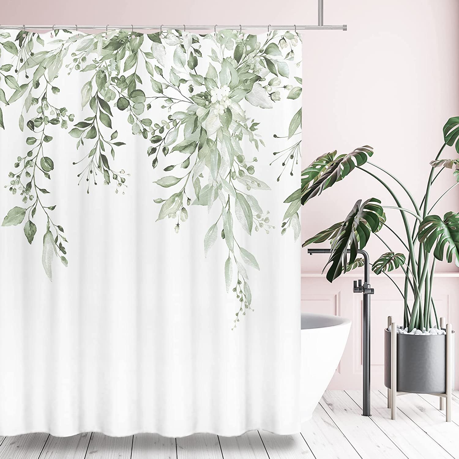 Tititex Green Eucalyptus Shower Curtain Sets Watercolor Leaves On The Top Plant EBay