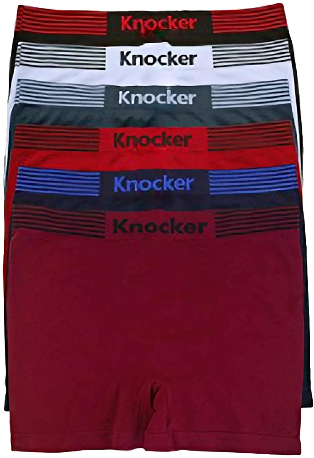Knocker Men's 6-Pack Seamless Boxer Brief Athletic Compression Workout  Underwear OS Waistband Stripes at  Men's Clothing store