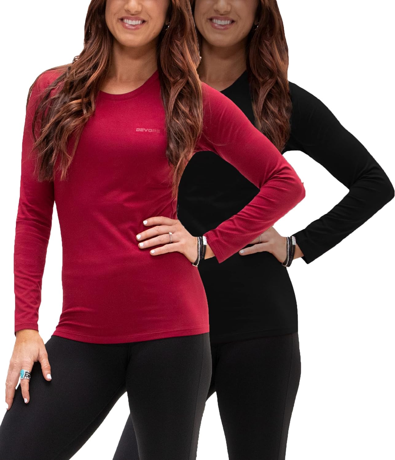 DEVOPS Women's 2 Pack Thermal Long Sleeve Shirts Compression Baselayer Tops