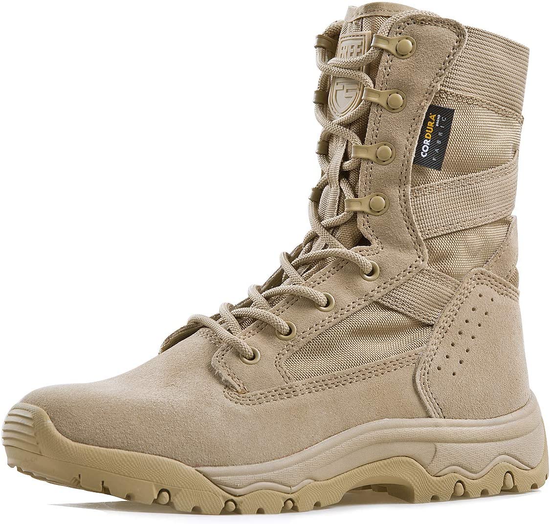 FREE SOLDIER Men’s Tactical Boots 8 Inches Lightweight Combat Boots Durable  Sued