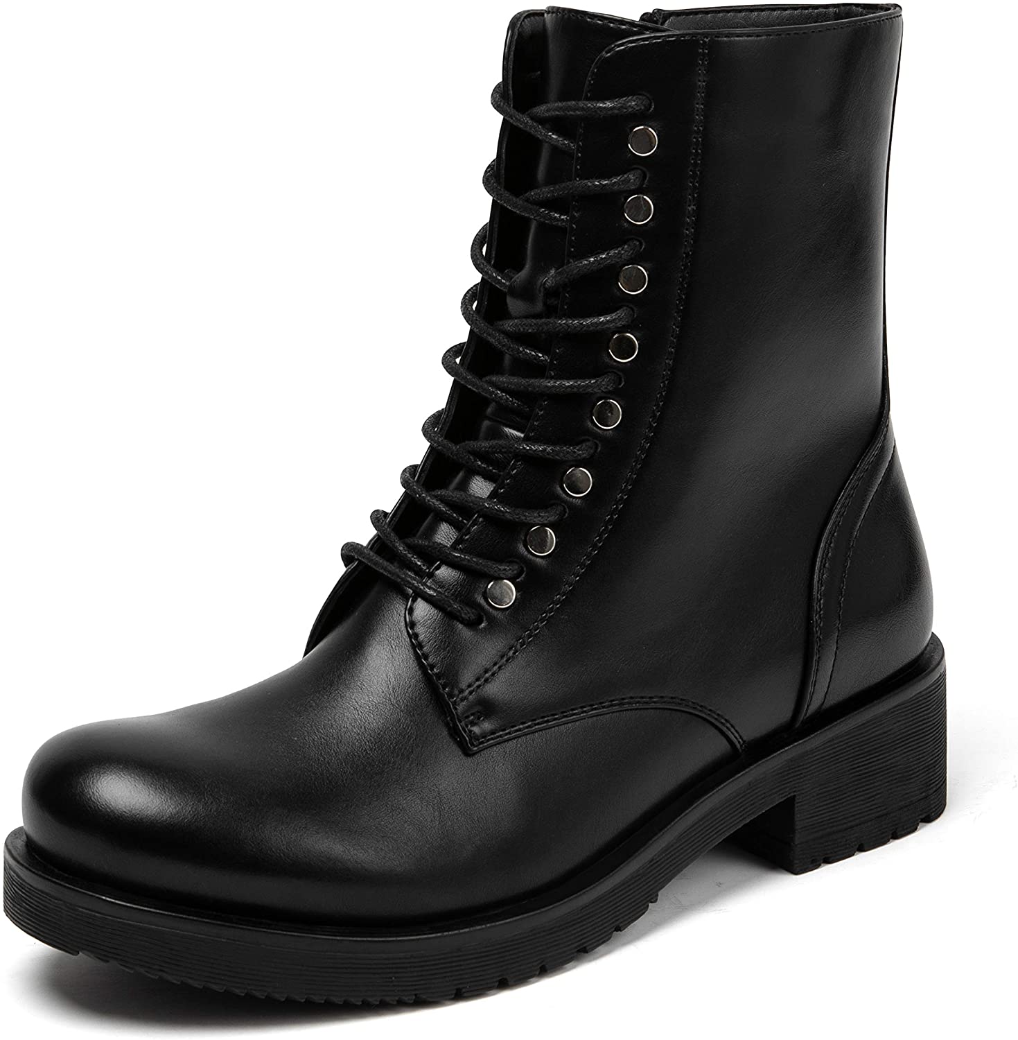 Womens Military Lace-Up Buckle Combat Boots Ankle Mid Calf Fold-Down Retro Shoes 