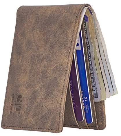  Gostwo Wallet for Men Slim Minimalist Front Pocket Wallet  Genuine Leather ID Window Card Case(Cros Black) : Clothing, Shoes & Jewelry