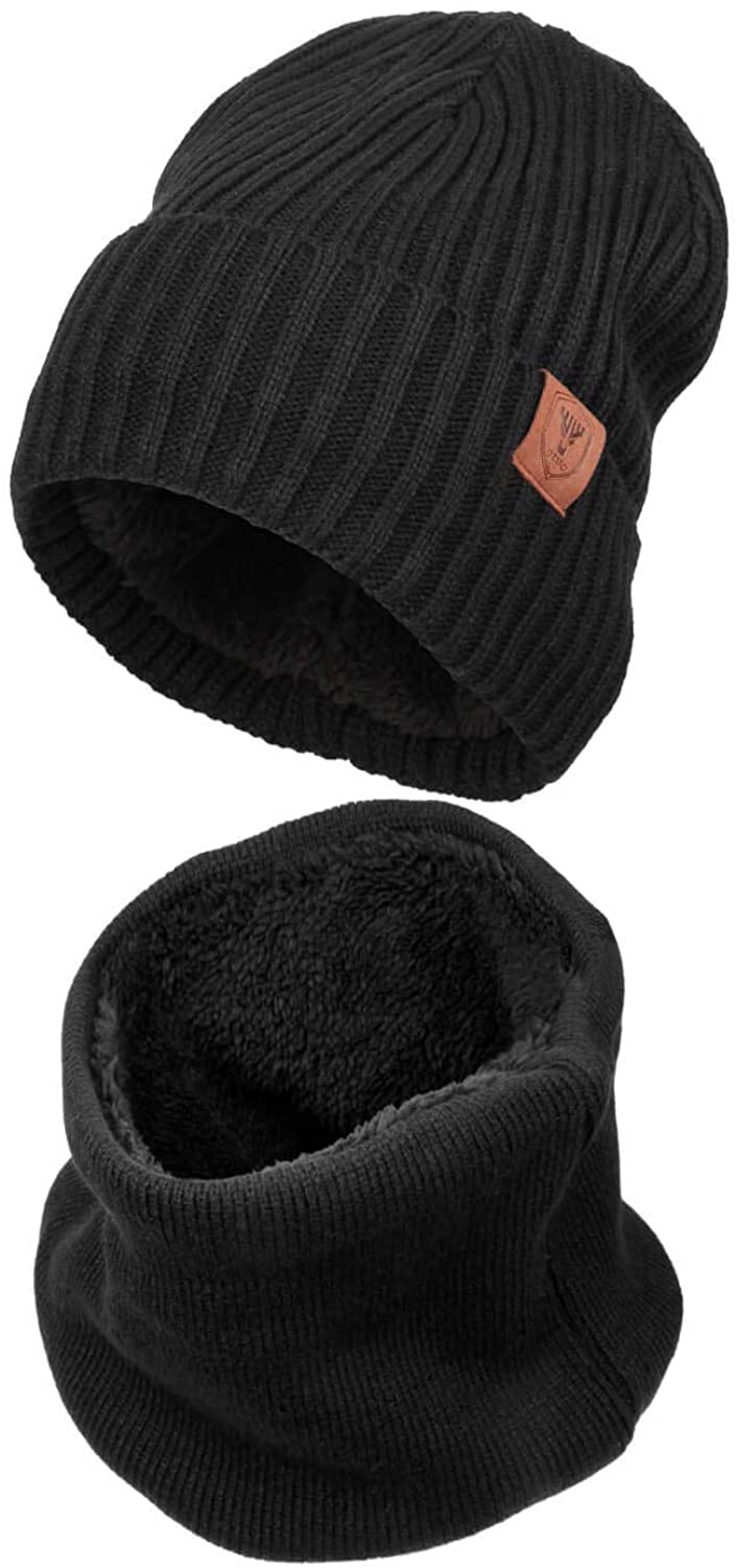 OZERO Knit Beanie Winter Hat, Thermal Thick Polar Fleece Snow Skull Cap for  Men