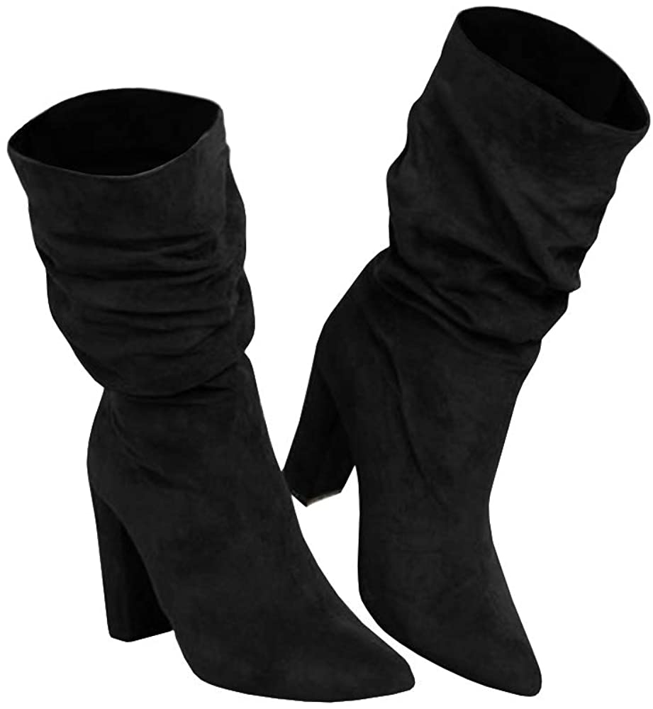 black high heel slouch boots