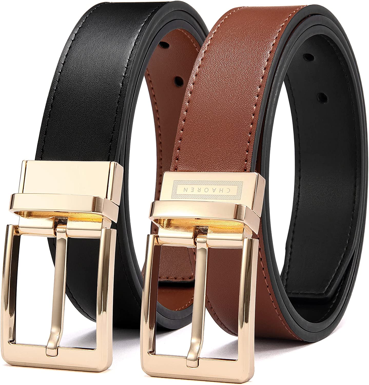 CHAOREN Reversible Belt for Men - Mens Belt Leather 1 3/8 Black & Brown  for Dre