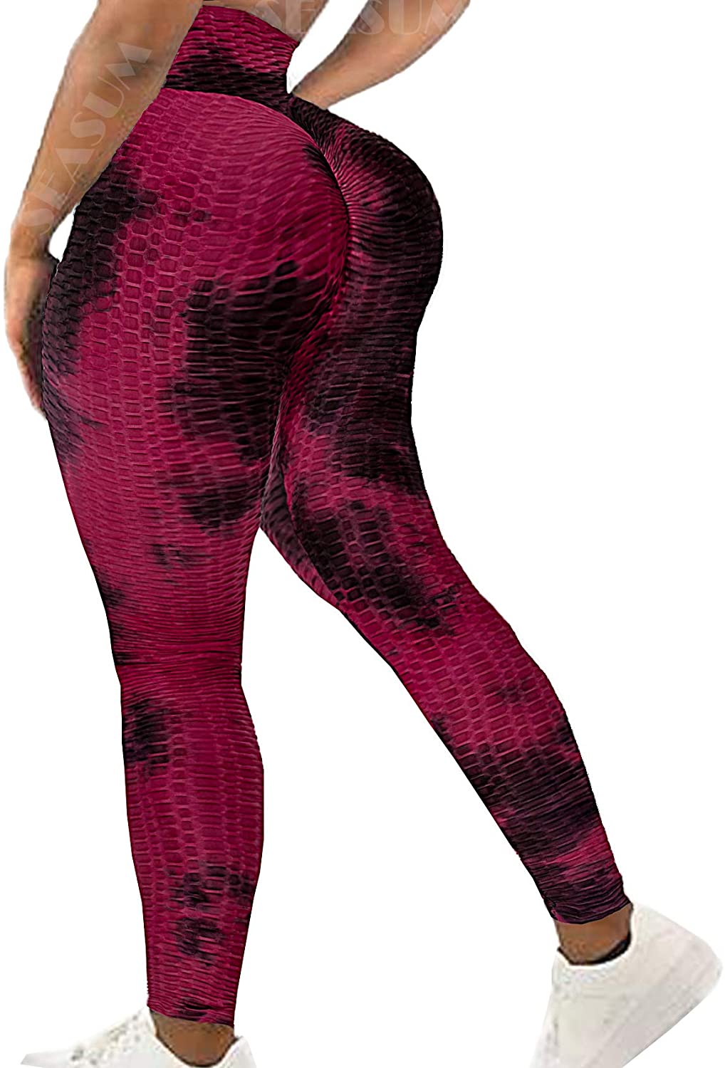  Womens Tie Dye High Waisted Workout Leggings Seamless  Scrunch Booty Butt Lift Yoga Pants Tummy Control Compression Tights Red  Brown M