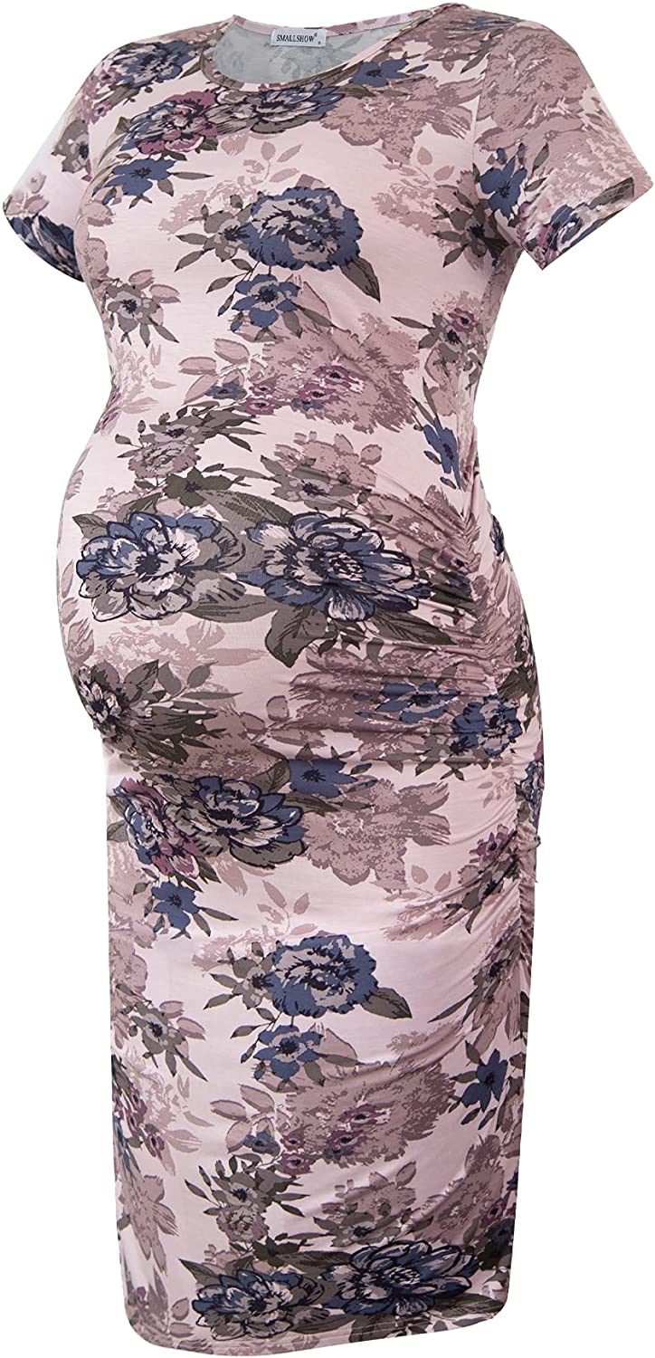 Smallshow Womens Ruched Floral Maternity Dress