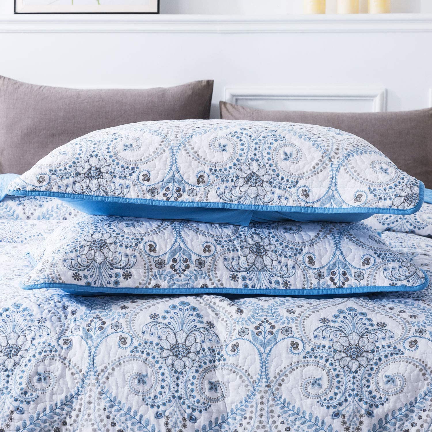 NEWLAKE Cotton Bedspread Quilt Sets-Reversible Patchwork ...