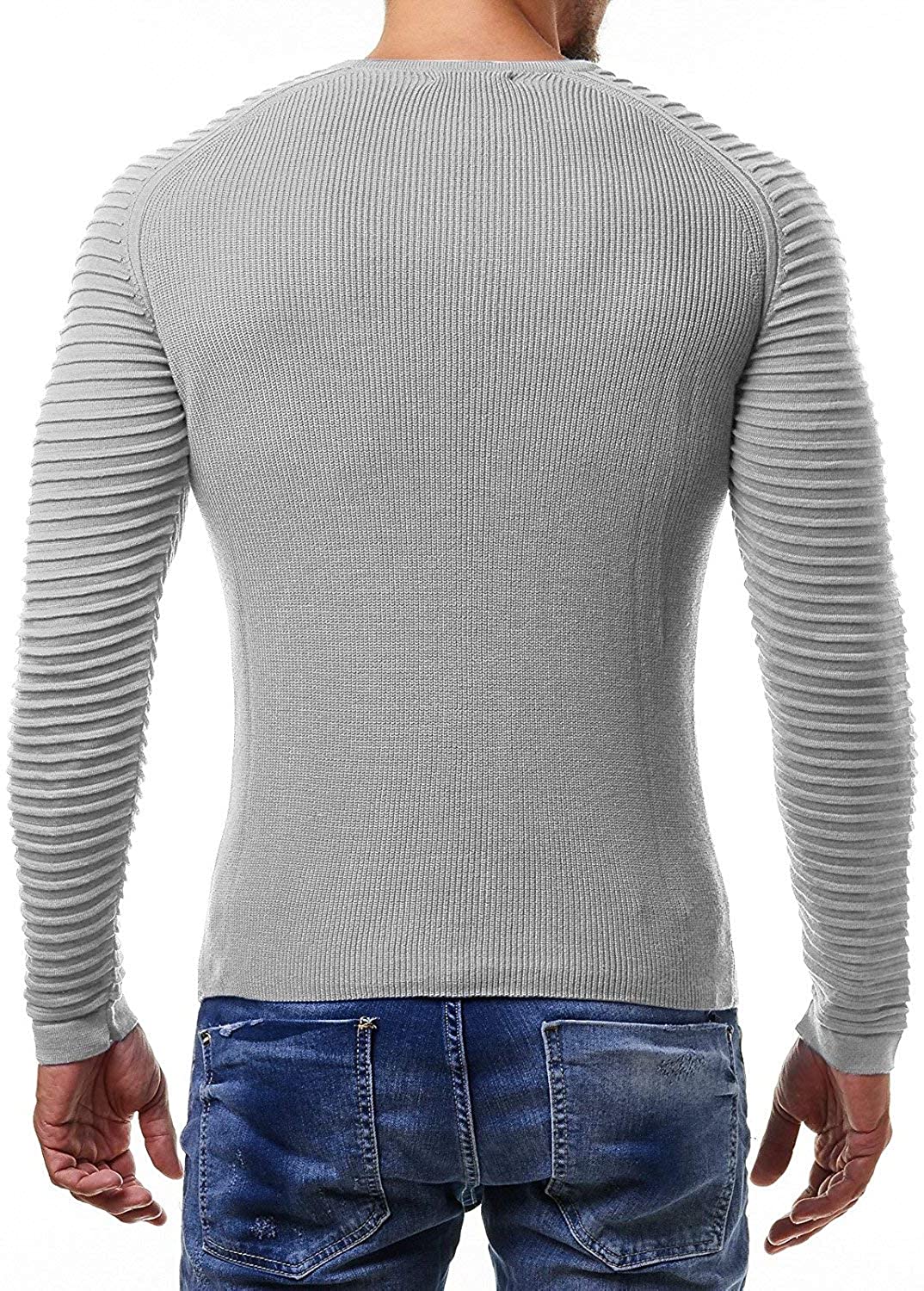 COOFANDY Men's Cable Knit Sweater Stripe Crew Neck Long Sleeve Pullover ...