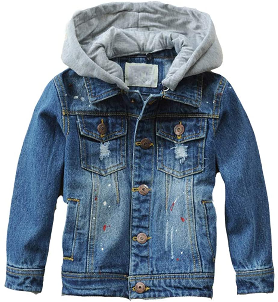 Mallimoda Kids Boys Girls Hooded Denim Jacket Zipper Coat Outerwear 
