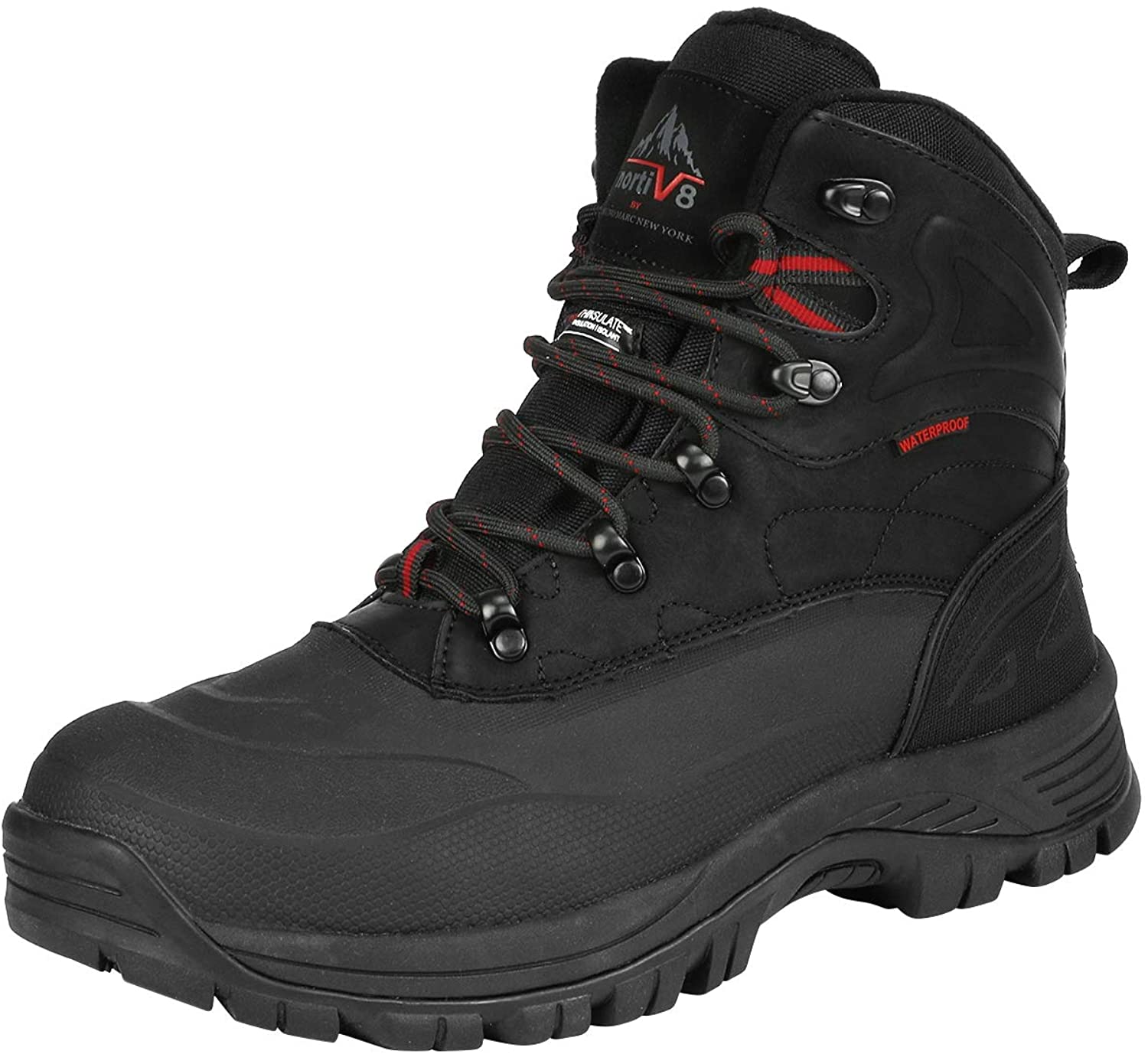 NORTIV 8 Men's Winter Snow Boots Insulated Waterproof Construction Hiking Shoes 160443-M Black Size 9.5 M US