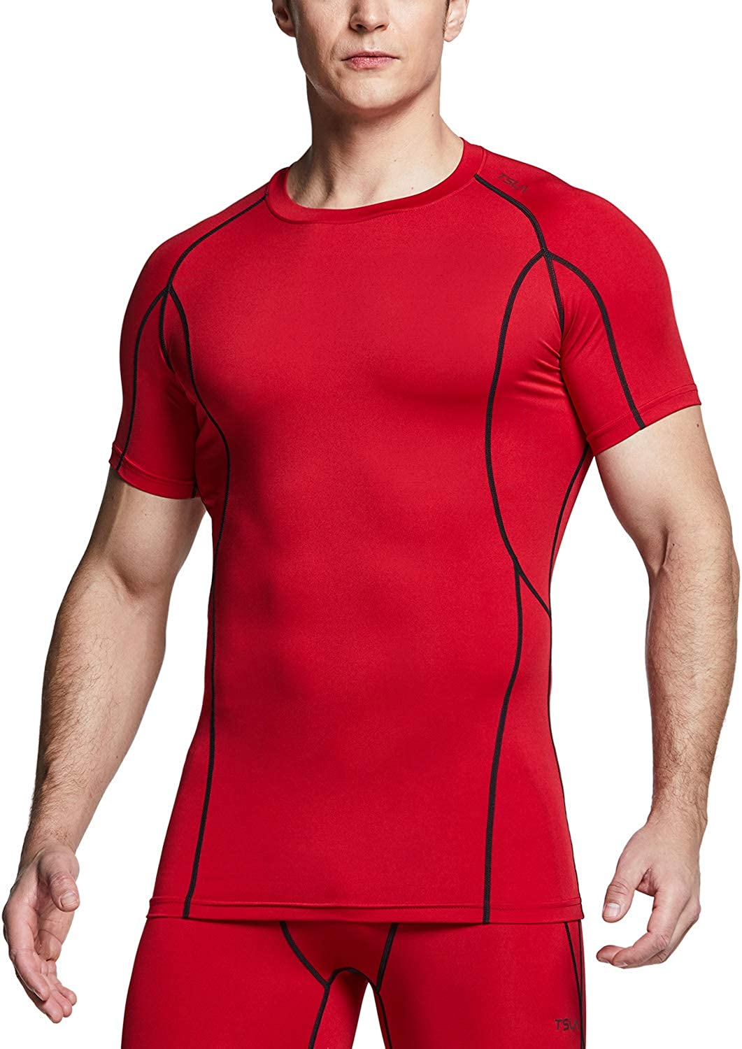 TSLA Men's Cool Dry Short Sleeve Compression Shirts