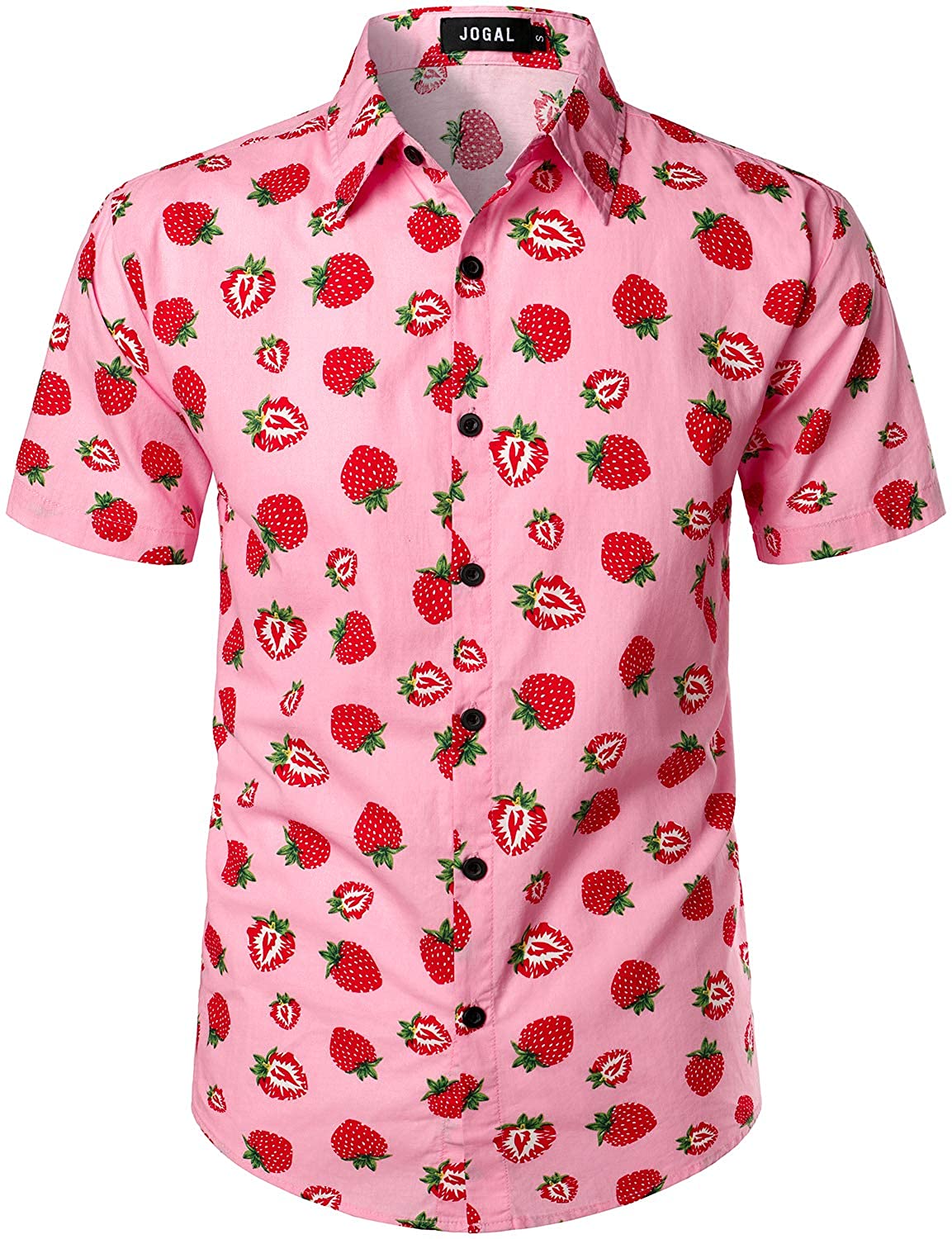 JOGAL Men's Cotton Button Down Short Sleeve Hawaiian Shirt 
