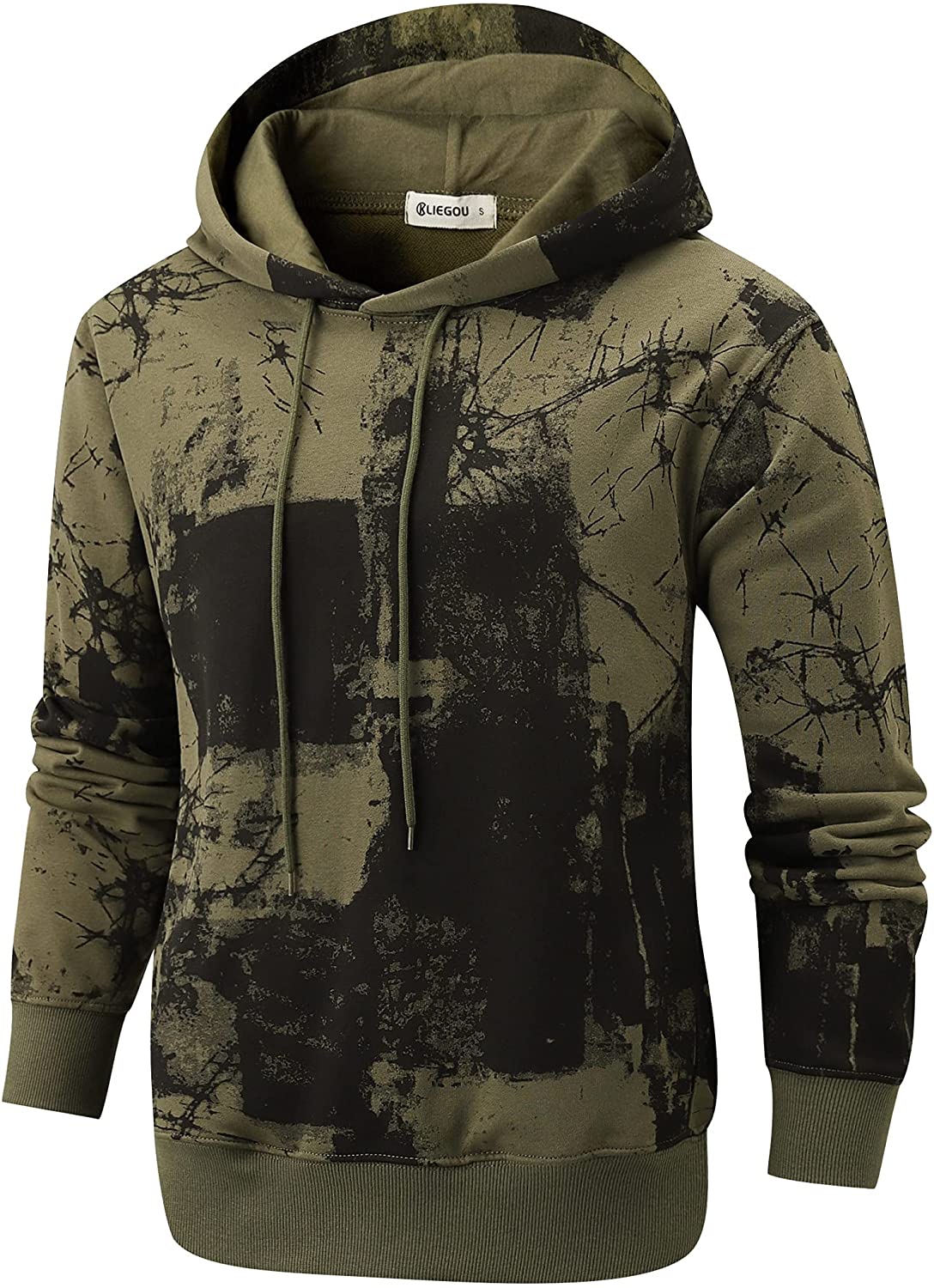 KLIEGOU Men's Tie-Dye printed Pullover Hooded Sweatshirt