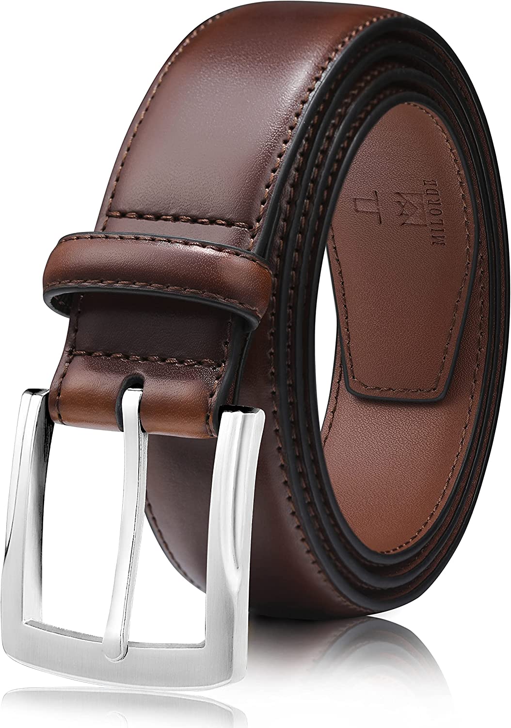 MILORDE Men's Genuine Leather Dress Belt, Handmade, 100% Cow Leather, Fashion & Classic Designs for Work Business and Casual