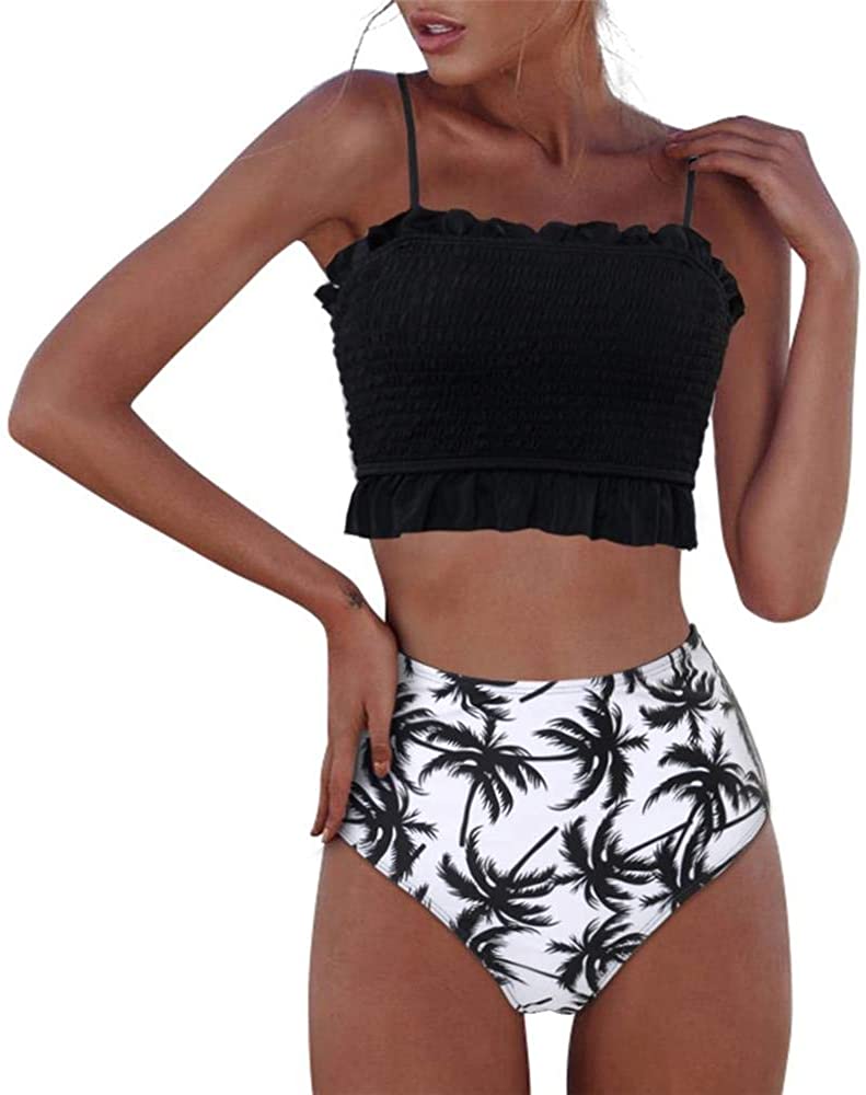 RXRXCOCO Womens Shirred Bandeau Bikini Cute Two Piece Swimsuit Off