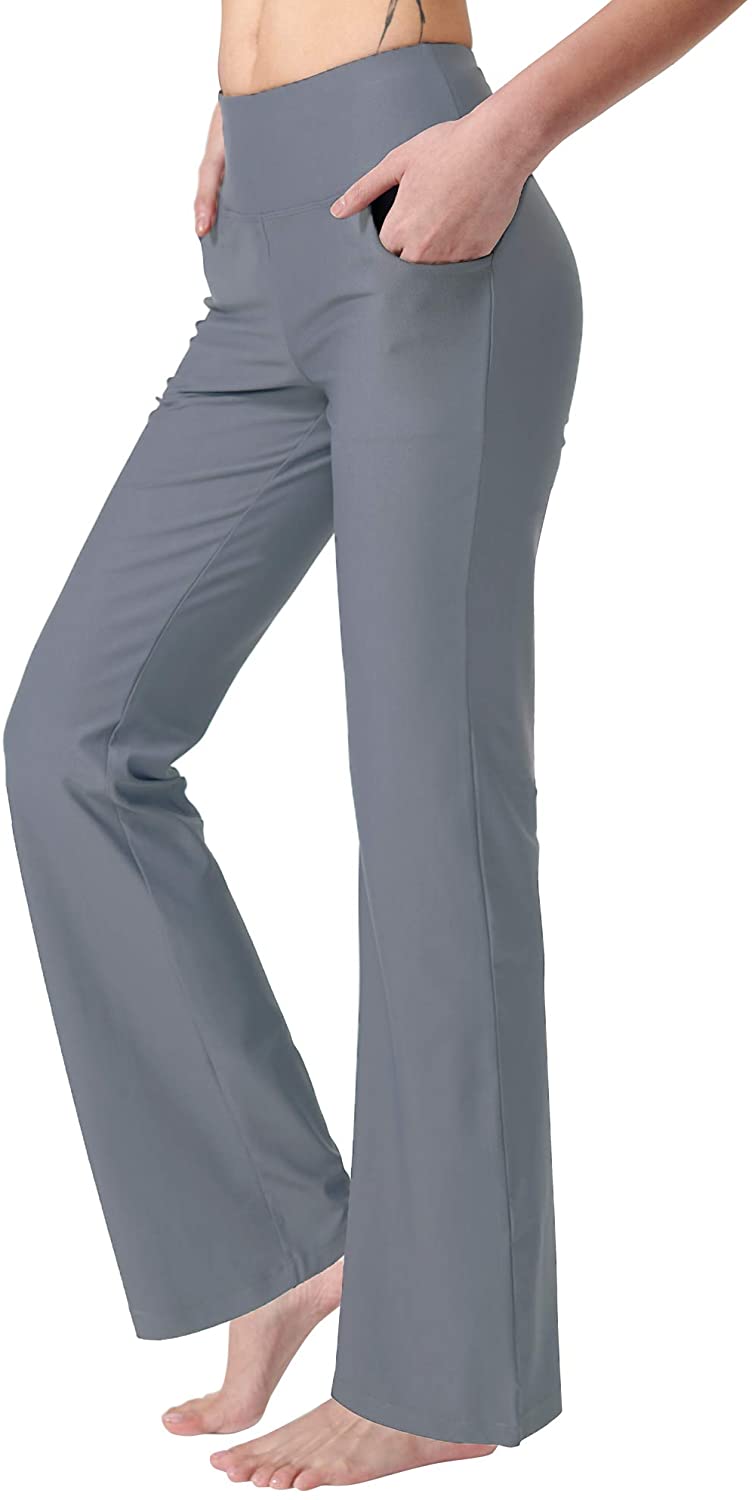 Keolorn Women's Bootcut Yoga Pants with Pockets High Waist Bootleg Yoga Workout Pants for Women