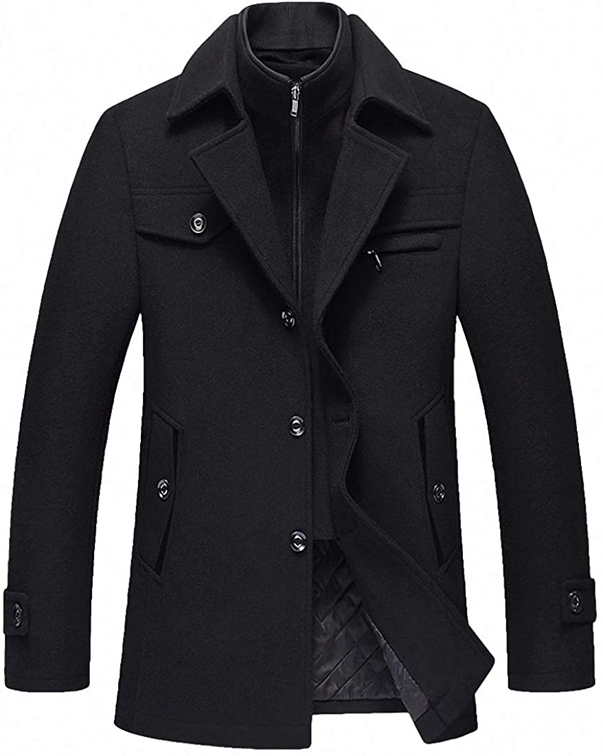 FASHINTY Men's Classical Casual Style turndown collar Warm Wool Coat #246265275