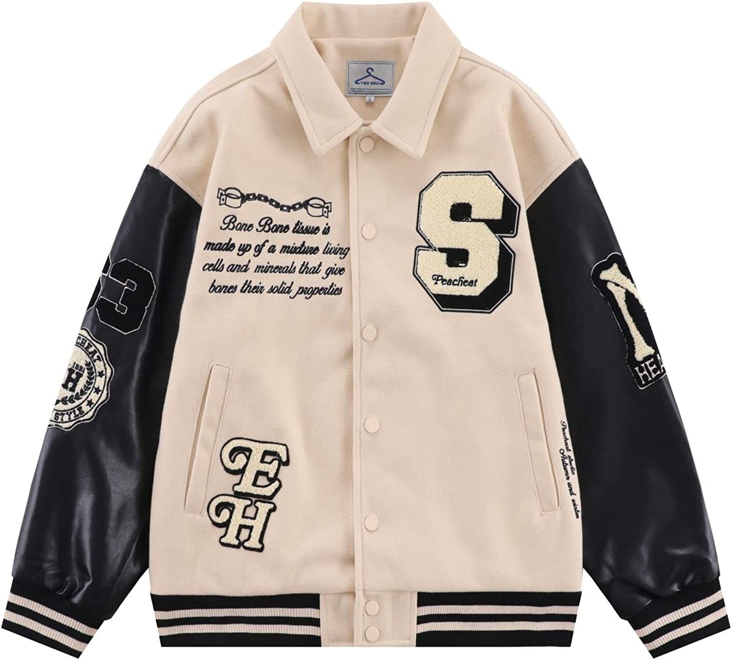 Vamtac Mens Varsity Jacket Oversized Vintage Letter Graphic Bomber Jackets Unisex Baseball Coats Streetwear