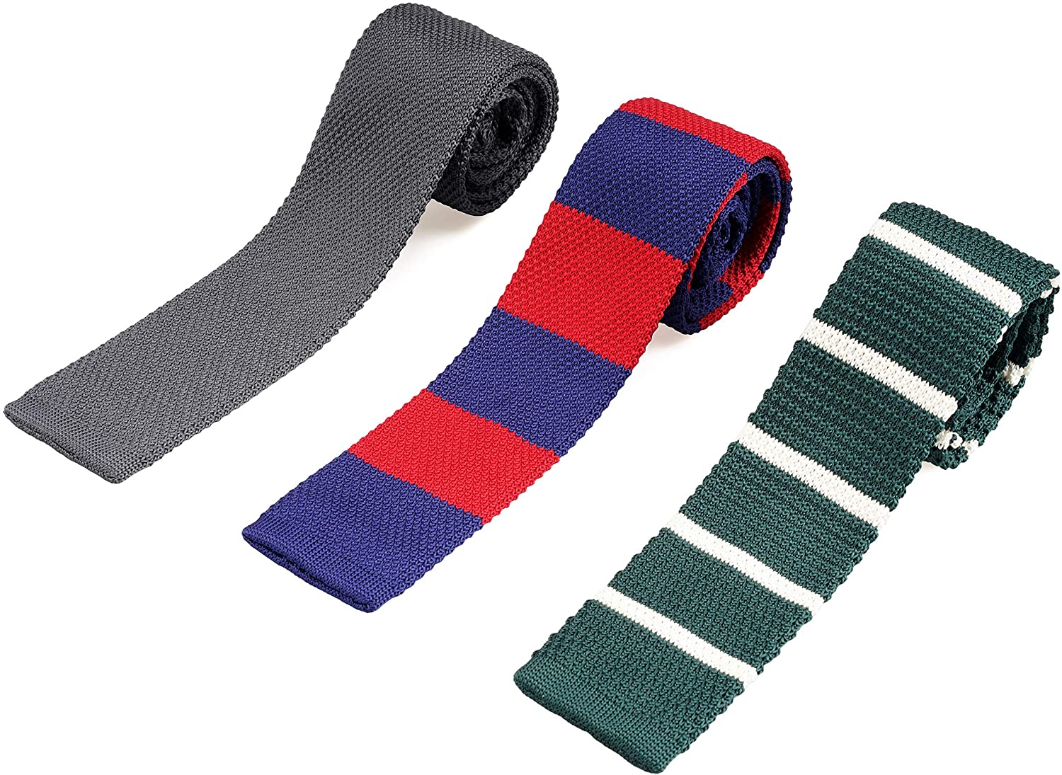 ZENXUS 2.2 Skinny Knit Neckties 3-Pack Flat End Sock Ties Classic for Men