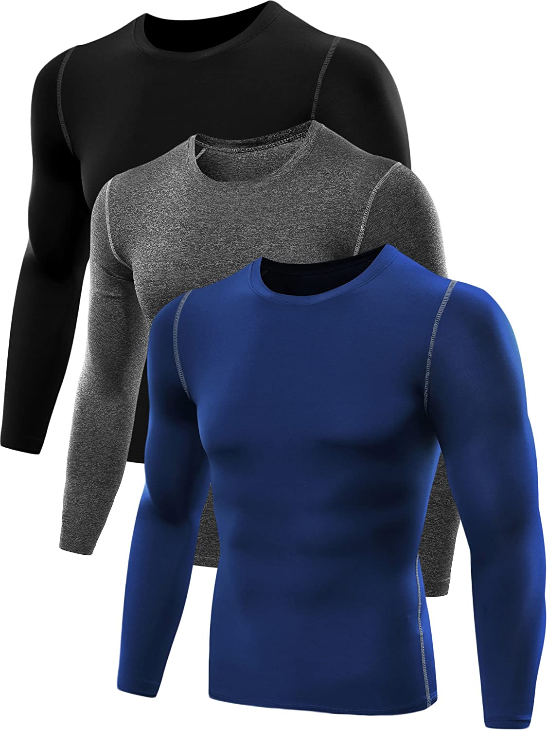 Neleus Men's 3 Pack Dry Fit Long Sleeve Compression Shirts Workout Running Shirts 