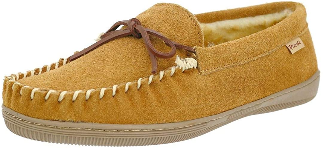 PAMIR Men's Genuine Suede Faux Fur Moccasin Slippers Indoor Outdoor Loafer Shoes 