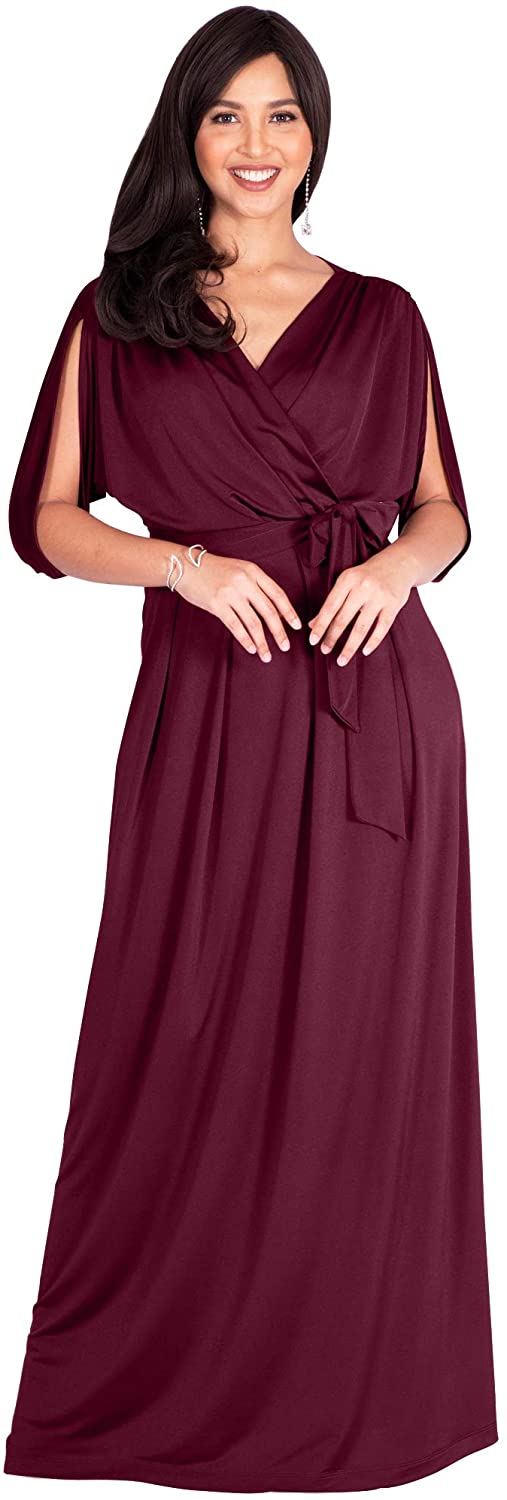 KOH KOH Womens Long Semi-Formal Short Sleeve V-Neck Floor Length Maxi Dress Gown