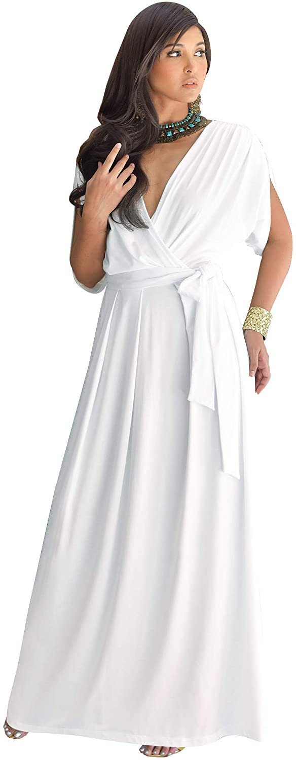 KOH KOH Womens Long Semi-Formal Short Sleeve V-Neck Floor Length Maxi Dress  Gown | eBay