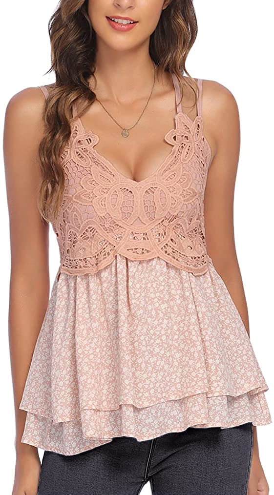 Feager Women Lace V Neck Chiffon Cami Tank Top Spaghetti Strap Sleeveless  Shirts, A_blue, Small : : Clothing, Shoes & Accessories