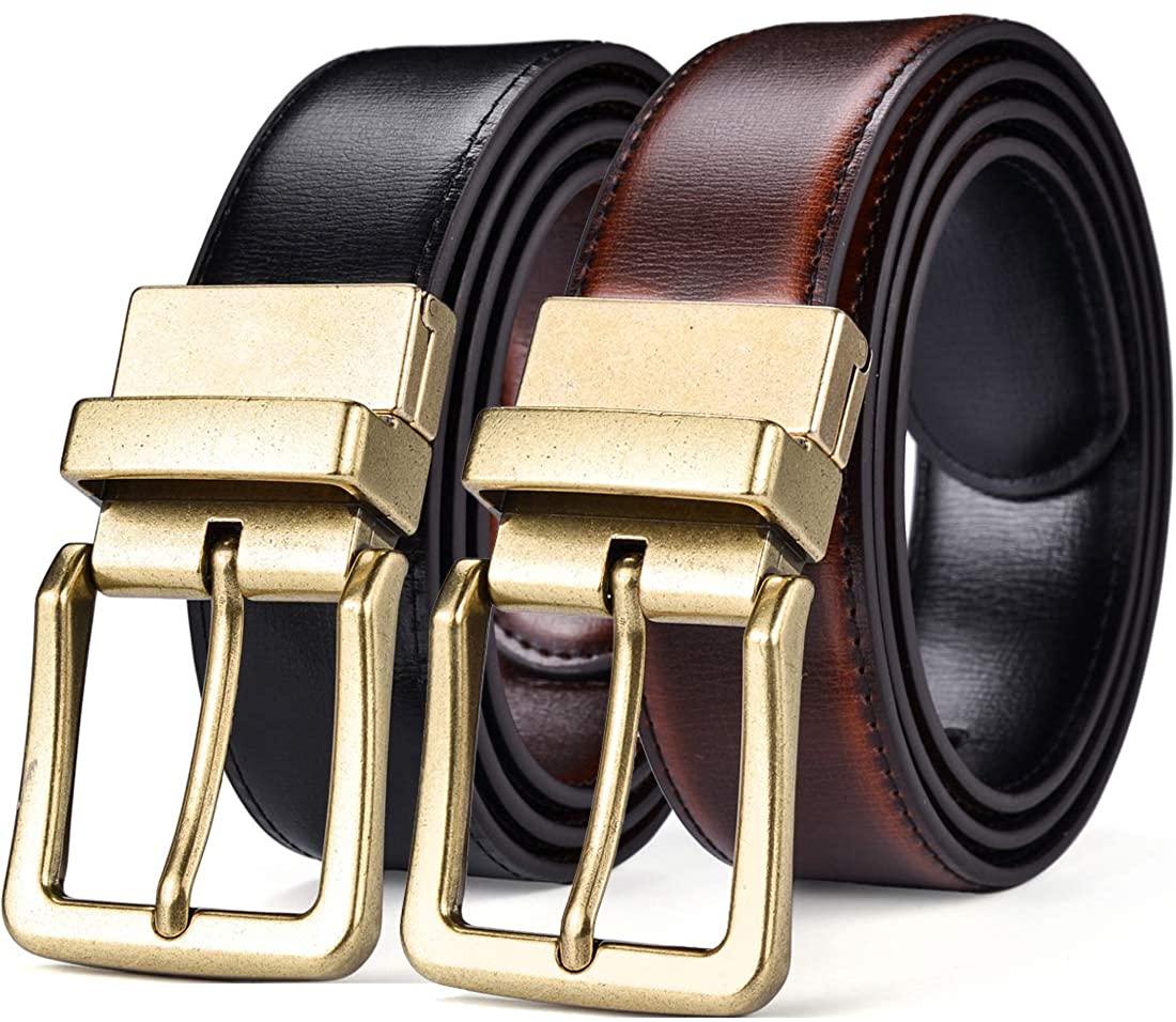 Beltox Fine Men's Dress Belt Leather Reversible 1.25" Wide Rotated Buckle 