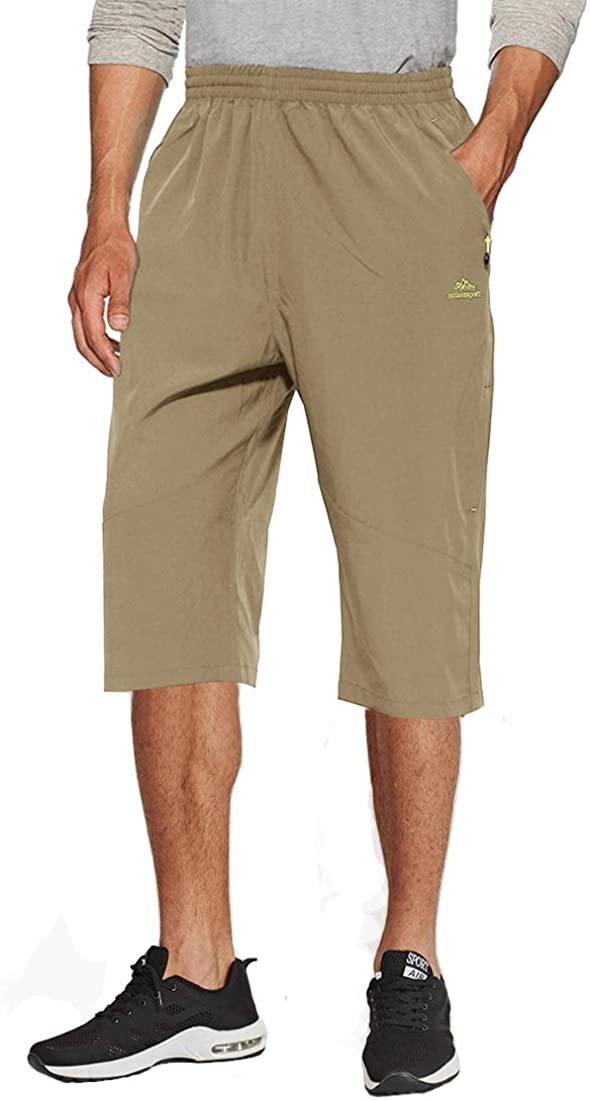 TACVASEN Men's Quick Dry Hiking 3/4 Long Capri Shorts Zipper Pockets