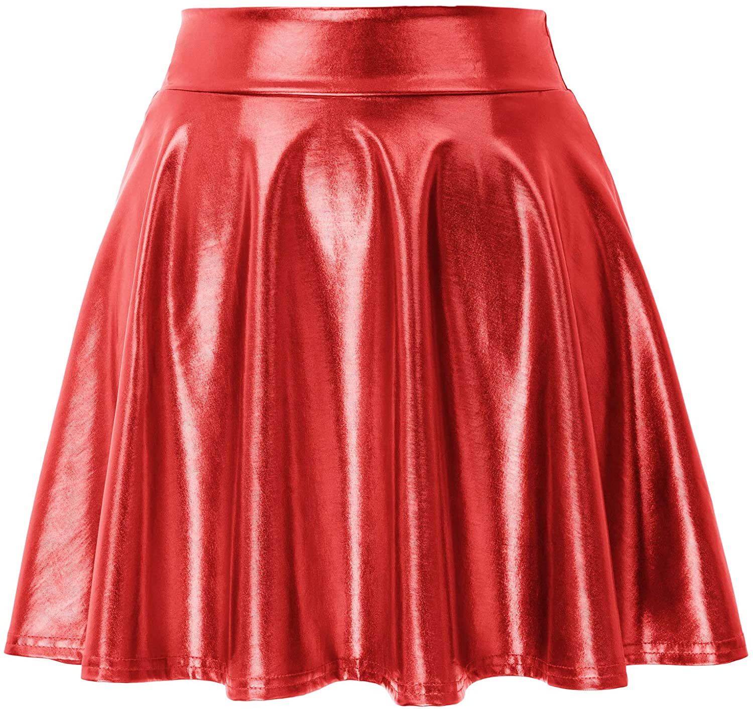 Kate Kasin Womens Shiny Metallic Skater Skirt Fashion Flared Mini Skirt 