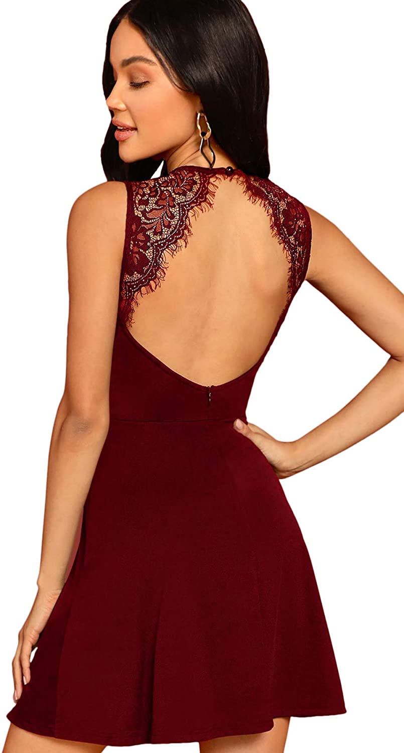 SheIn Women's Sleeveless Lace Applique Cocktail Backless