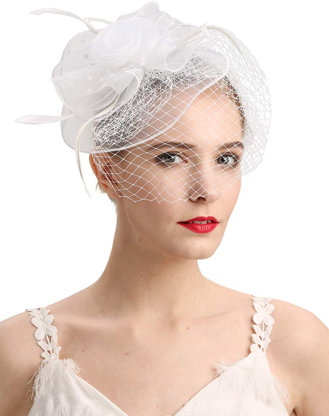 Something Special La Pillbox Fascinator Cocktail Hat with Dotted Netting Veil - Something Special Red